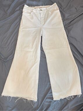 Frame Le Palazzo Crop White Wide-Leg Raw Hem Jeans